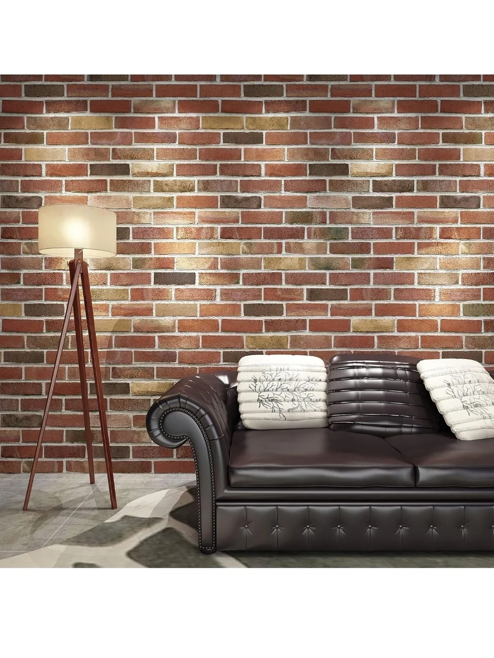 Brick Accent Peel-and-Stick Wallpaper Panel in Red and Tan